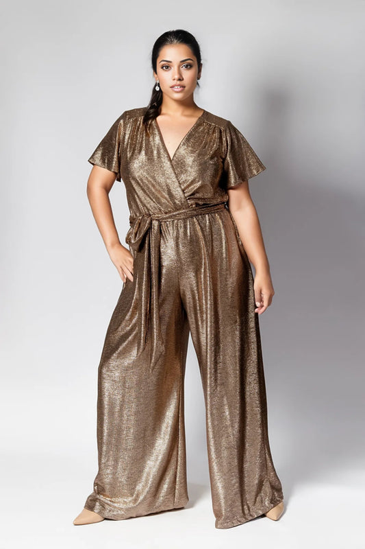 Helena Cap Sleeve Jumpsuit Gold - Embody Women