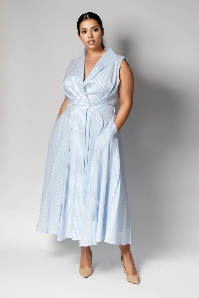 Sorrento Trench Dress Blue & White Stripe - Embody Women
