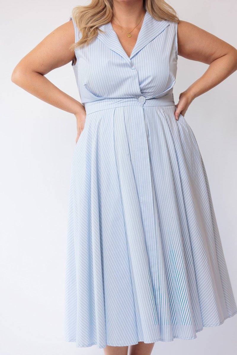 Sorrento Trench Dress Blue & White Stripe - PRE-ORDER!! - Embody Women