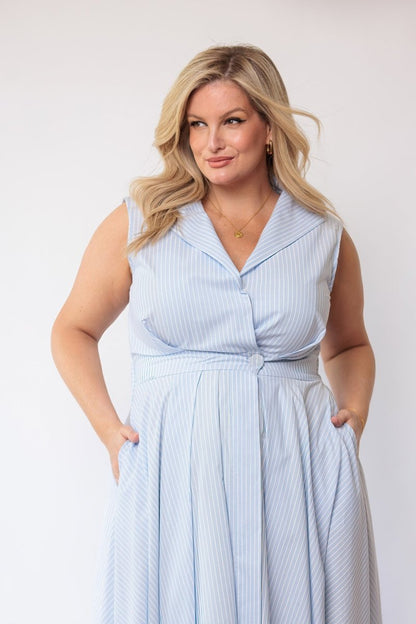 Sorrento Trench Dress Blue & White Stripe - PRE-ORDER!! - Embody Women